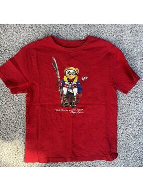 Polo Ralph Lauren Boys Ski Polo Bear Cotton T-Shirt Size M (10-12) PREOWNED